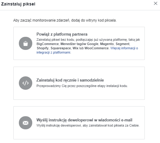 Błędy w kampaniach reklamowych na Facebooku - instalacja piksela (screen)