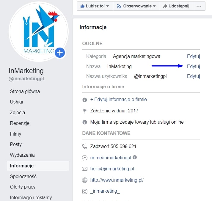 zmiana nazwy fanpage'a na facebooku