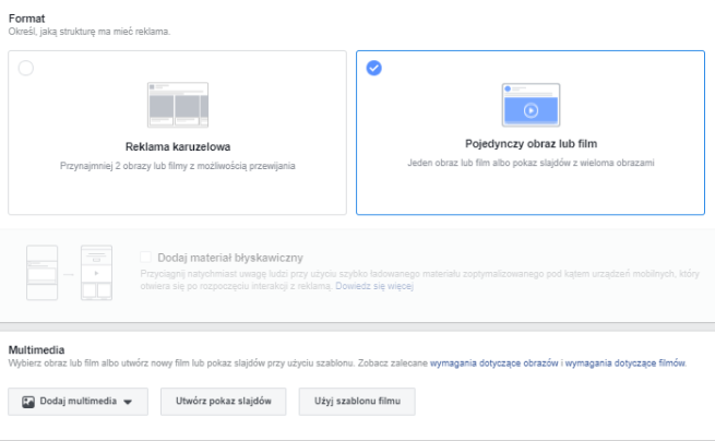 reklama na facebooku - formaty
