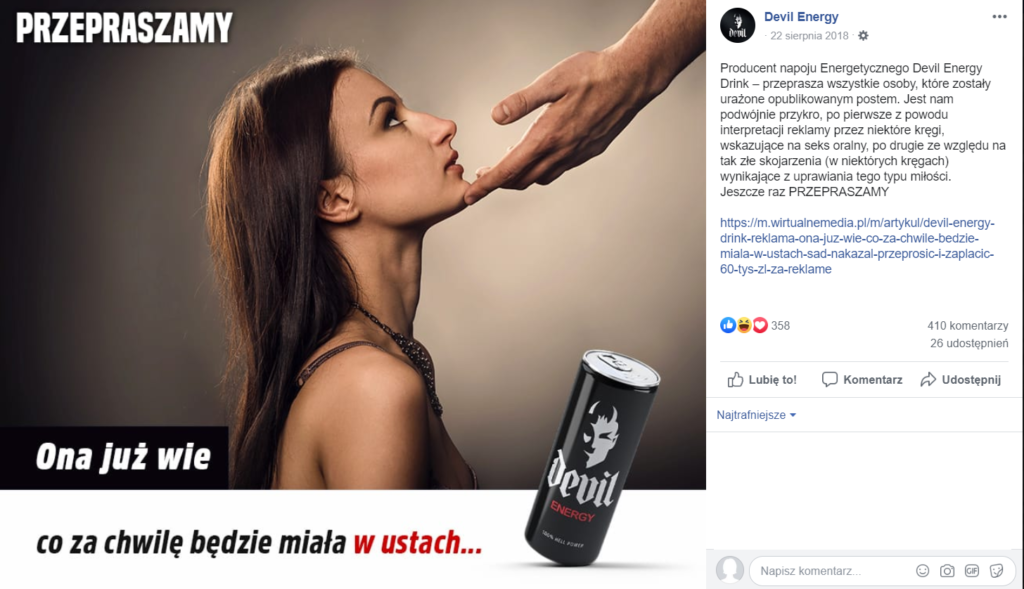 Social media - przeprosiny Devil Energy (screen)