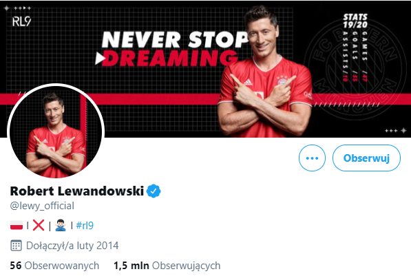 Twitter - najpopularniejsze Polskie konto - Robert Lewandowski (screen)