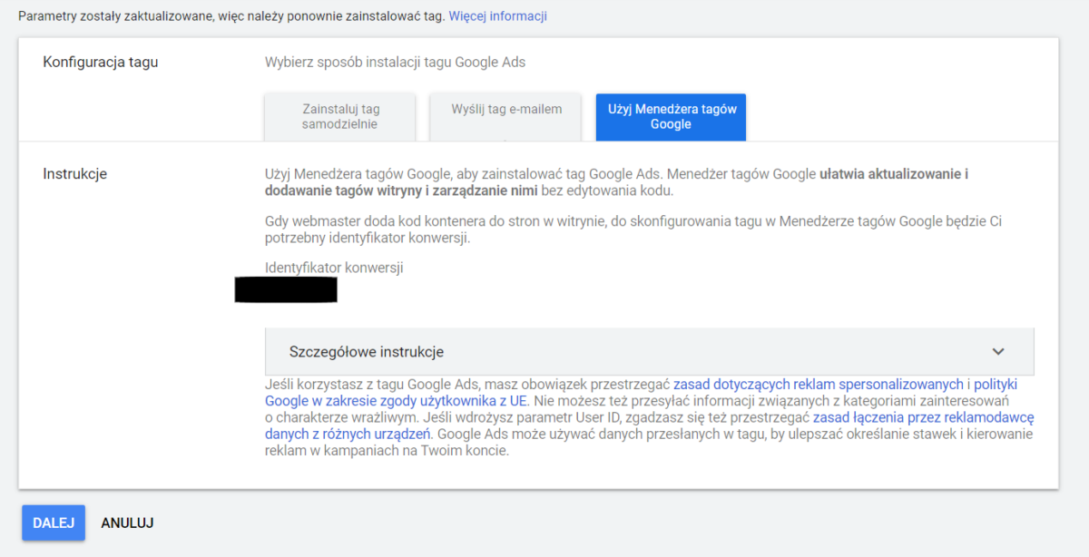 konfiguracja tagu google ads